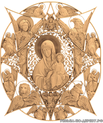 Резная икона Неопалимая Купина из дерева